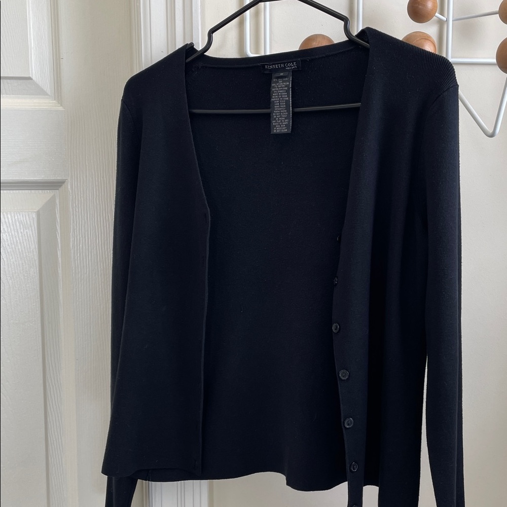 Kenneth Cole - Silk Blend Button Down Cardigan - Black - M